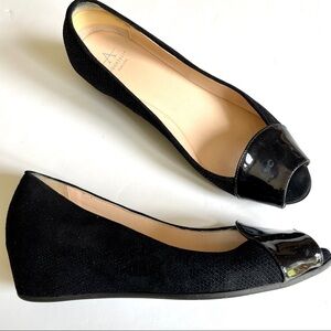 Aquatalia Black Low Wedge Peeptoe Shoes